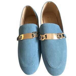 Yoki Denim Blue Loafers with Gold Chain Size 7